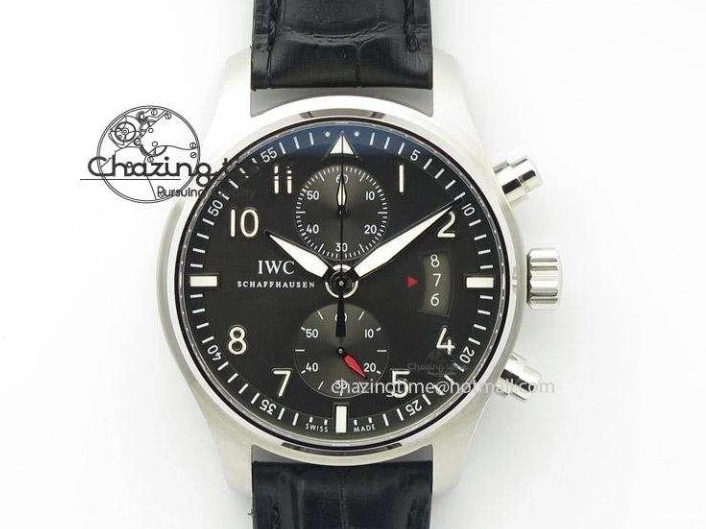 MIROTIME 0513 Youthful Pilot Spitfire 3878 Chrono BP Gray Dial SS On Black Leather Strap A 7368